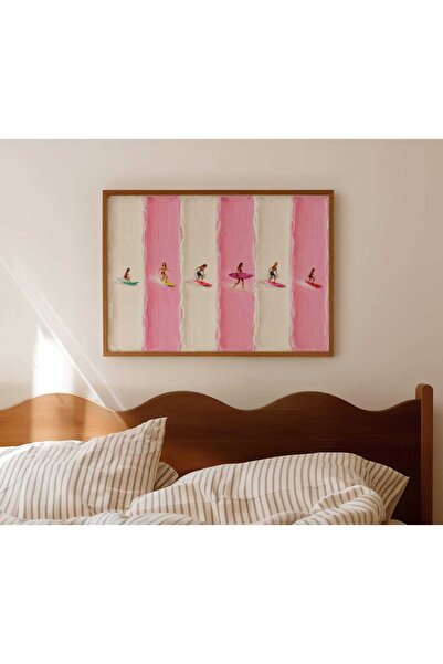 NinaStore Minimalist Küçük Sörfçüler Sanat Baskısı - Yatay Dokulu Kalın Boyal...