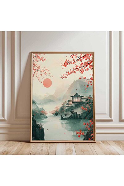 NinaStore Japon Manzara Duvar Sanatı - Kiraz Çiçeği Tapınağı Posteri - Huzurl...