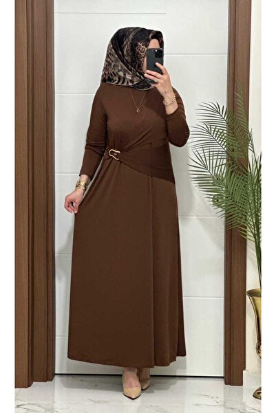 MODA ALMİRA 6621 K 170 KAHVE BEL TOKALI SANDY ELBİSE