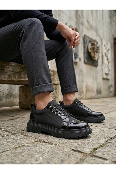 BOA Black Men's Casual Shoes with Patent Leather and Parachute Detail, Smart ...