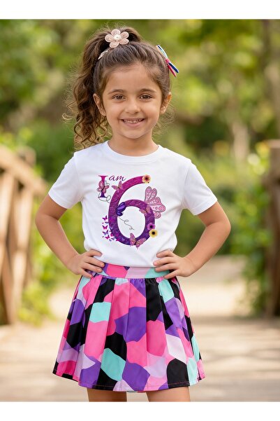 Funkaar Birthday Girl, 6th Year Butterfly Birthday Graphic Print T-Shirt