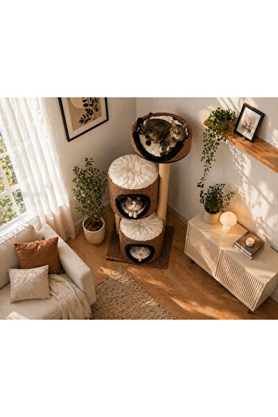 Meşe Home Terra Çok Katlı Kedi Evi – Tırmalama Direkli Modern Kedi Yuvası