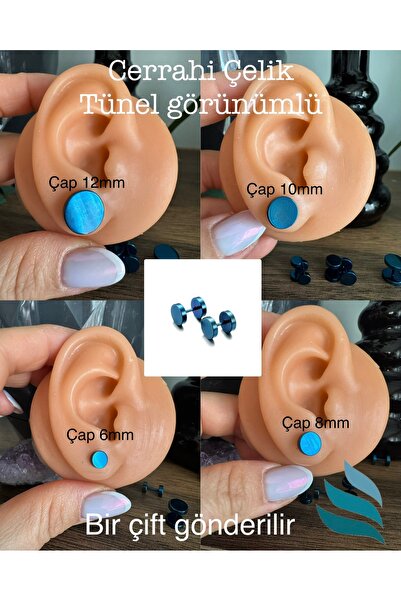 Bylin Tünel Görünümlü Lacivert Disk Kilitli Piercing/küpe-Çapını lütfen Seçin...