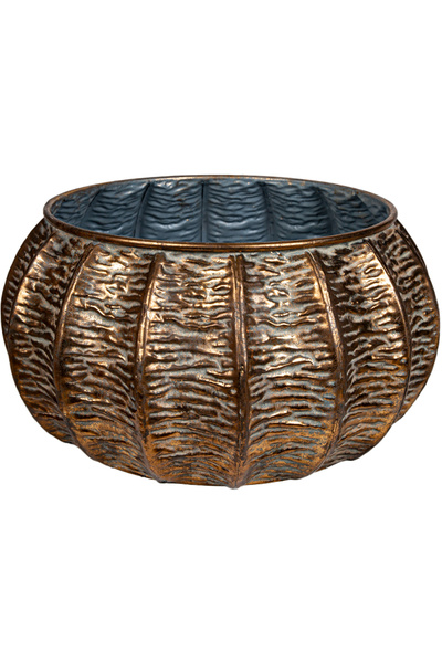 Herdekora Metal Saksı Kabartma Desenli Gold Eskitme 34,5x22 Cm.