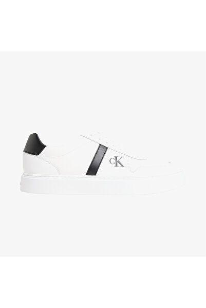 Calvin Klein Erkek Düz Taban Marka Yazı Desenli Bağlamalı Beyaz Sneaker