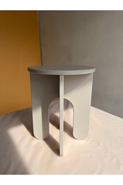 DOME HOME ARK STOOL DOĞAL AHŞAP YAN SEHPA ( KREM )
