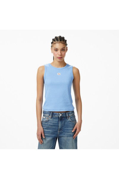 Calvin Klein Woven Label 2X2 Baby Tank Kadın Mavi Kolsuz T-Shirt