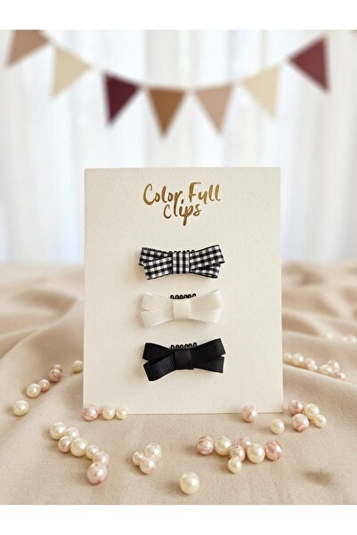 COLORFULLCLİPS Pötikare Siyah 3'lü Az Saçlı-Saçsız Bebek Tokası Set