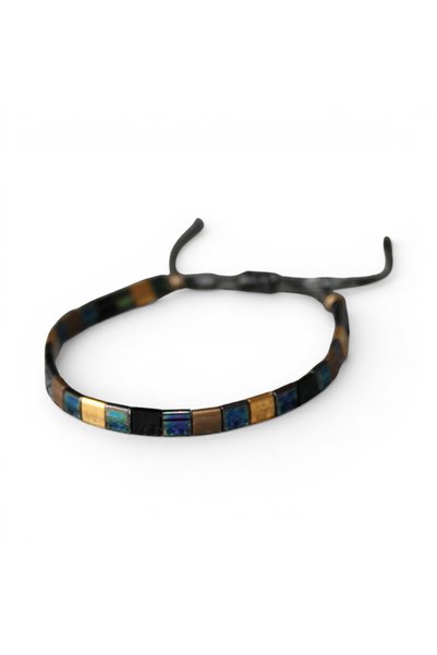 DEHNA Pastel Gold Miyuki Tila Bead Bracelet Adjustable Unisex Elegant Summer Accessory
