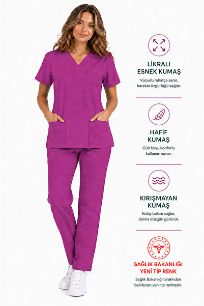 UMAY ÜNİFORMA Scrubs Takım Likralı Esnek Kadın Lacivert Kahve Mint Yeşil Mor ...