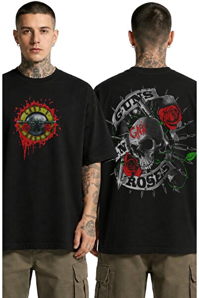 Fuddy Moda Tricou unisex oversize GNR Guns N' Roses cu imprimeu pe spate și d...
