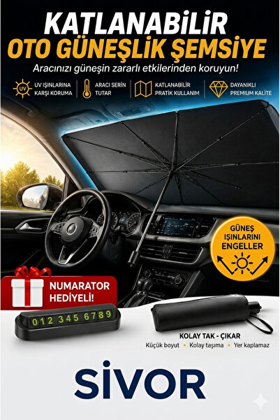 SİVOR Skoda Kamiq Uyumlu Katlanabilir Oto Güneşlik Şemsiye Araç İçi Koruma Pe...