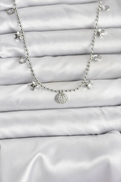 Generic Brand Brass Silver Color Zircon Stone Seashell Model Women's Necklace