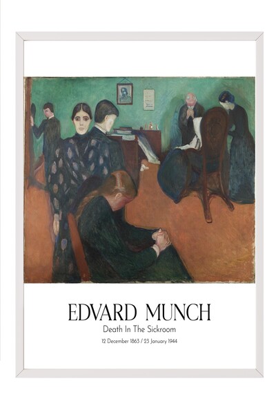 Postifull Edvard Munch - Smrt u bolničkoj sobi, slika u belom okviru, umetnič...