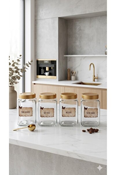 Dia Set of 4 Glass Storage Containers with Labels - Kitchen and Coffee Corner...