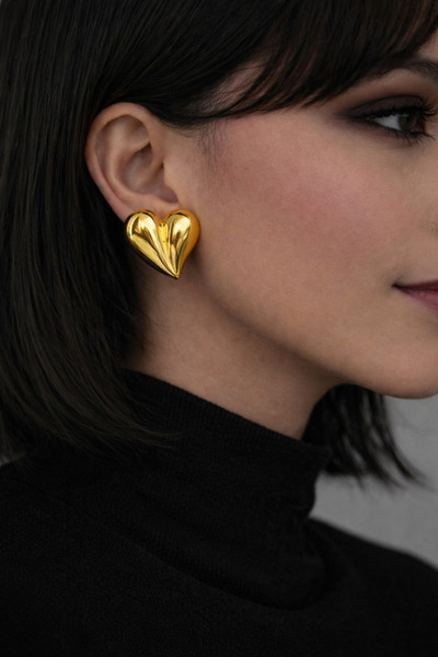 SENTİA ACCSSESORY Steel Heart Gold Earrings