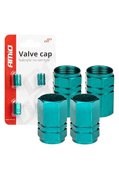 AMIO Set de 4 capace de ventil din aluminiu pentru anvelope auto, model hexag...