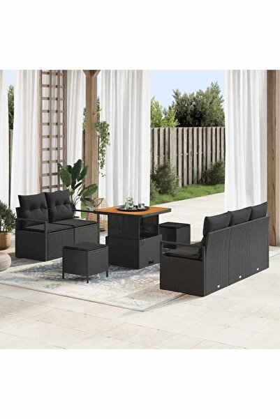 vidaxl Set de canapele pentru gradina cu perna 8 pcs Negru poliratan