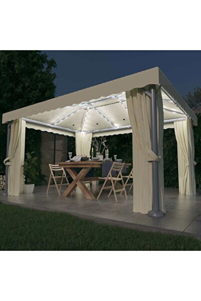 vidaxl FOISOR cu perdele & siruri lumini LED, alb crem, 4x3 m