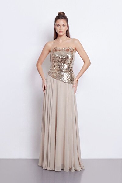 MODA 10 Straplez Uzun Abiye Elbise
