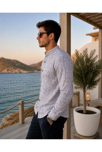 COLVIS MAN Men's Slimfit Slim Fit Patterned Judge Collar Shirt