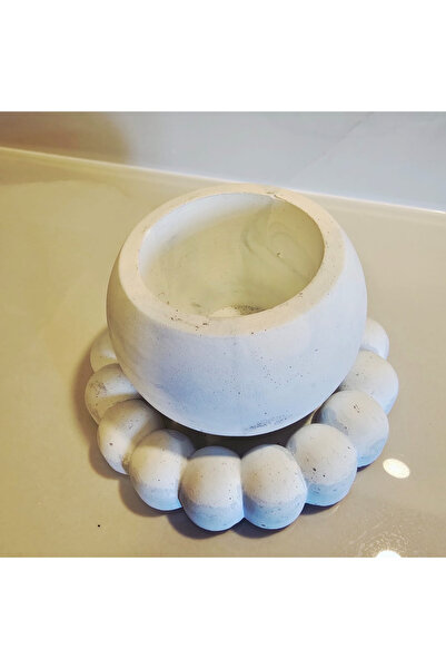 Utaylife Modern Beton Dekoratif Obje Seti Bubble Tabak ve Minimalist Saksı / ...