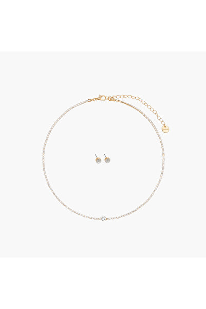Lifestyle Set of 2 - Metal Stone Embellished Pendant Necklace and Earrings