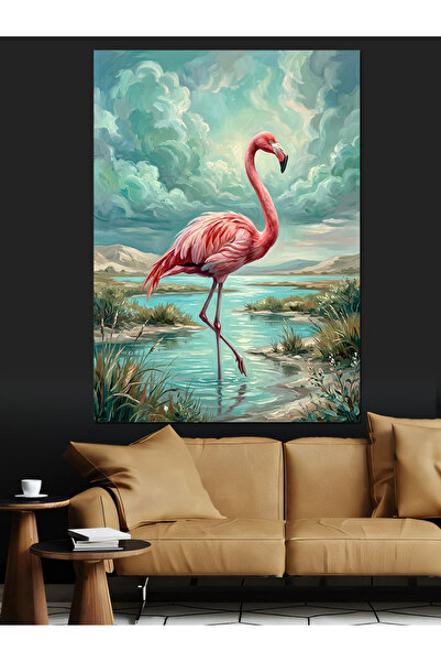 Artmeg Pânză decorativă cu flamingo roz în apă mică - Masă din lemn MDF