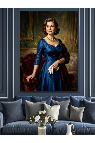 Artmeg Femeie nobilă în rochie albastră Pânză decorativă - Masă din lemn MDF