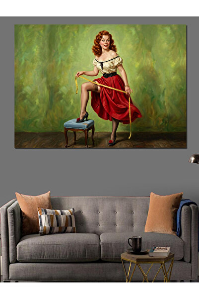 Artmeg Femeie pin-up pe fundal verde - Pânză decorativă - Masă din lemn MDF