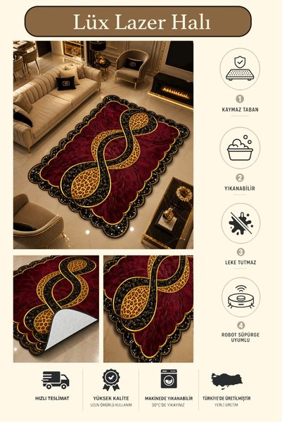 CAPPİO HALI Kaymaz Taban Yıkanabilir Siyah Krem Altın Detaylı Modern Mutfak Halısı sdn01