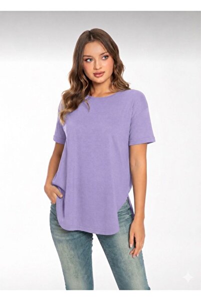 Trendbade Butik Kadın Siyah Yırtmaçlı T-shirt