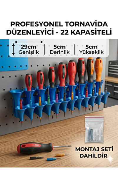GizzyToyz Duvara Askı 22'li Tornavida Askı Aparatı ve Düzenleyici - Tornavida...
