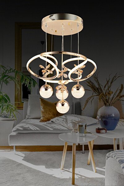 ILGAZ AYDINLATMA PARS 4 TOPLU ROSE GOLD SARKIT 3 RENK KRİSTAL TAŞLI LED AVİZE
