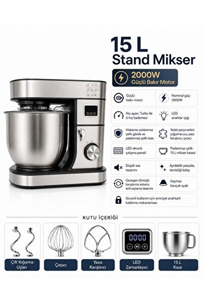 ATLT ATLANTİS 2000W STAND MİKSER 15L HAMUR YOĞURMA MAKİNASI %100 BAKIR MOTORL...