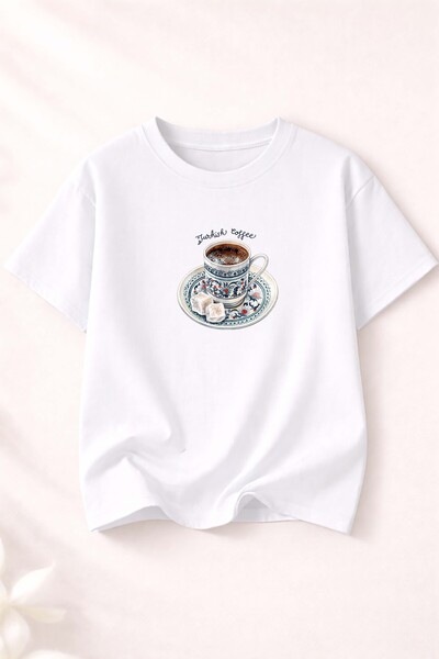 herkesemoda Tricou de damă din bumbac cu decolteu rotund și imprimeu cafea tu...