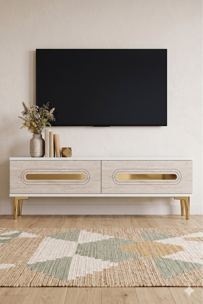YUMEDİ DESİGN TSA1220BTG - ETHEMA TV STAND , TV SEHPASI 120CM BEYAZ-TRAVERTEN...