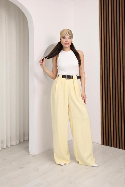 Diyagonel Modal Pileli Premium Pantolon
