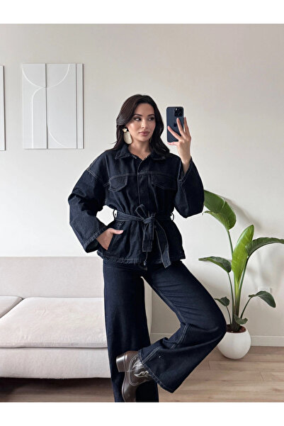 Zoom Butik Premium Kuşaklı Denim Takım