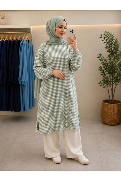 MİSSBAH Gofre Piti Kareli Tunik