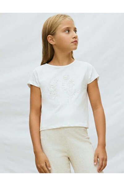 MAYORAL Girl's Sequined Short Sleeve T-Shirt 8-18 Years Cream
