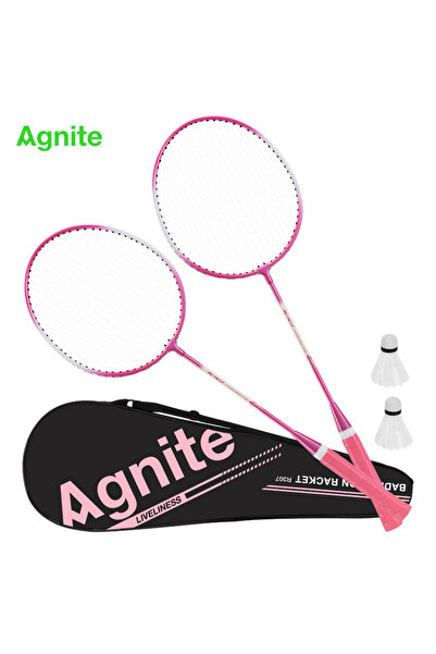 Agnite Demir Alaşımlı Badminton Raketi 2 Top Dahil Dayanıklı Hafif Gövde Pembe
