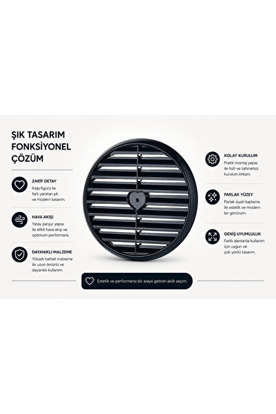 AVCILAR PLASTİK Lüks Menfez Siyah Kalp Desenli Doğalgaz, Havalandırma ,Mutfak...