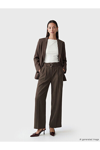 LC Waikiki Nevavm Women's Pleated Fabric Trousers with Belt and Waistband