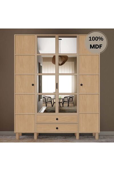 comiet Meşe 4 Kapak Mdf Ayaklı Tasarım Gardırop