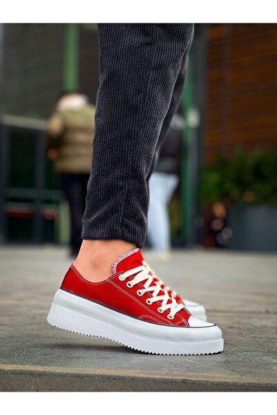 Ayakkabium Ayk-Cx-3 Premium Short Linen Burgundy High Sole Men's Sneaker