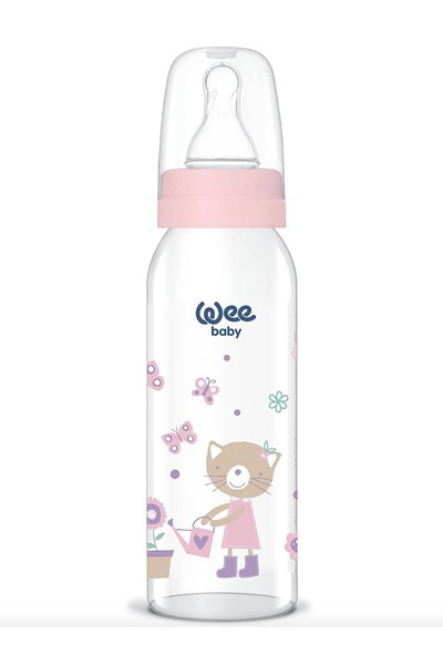Wee Baby Silicone Classic Cherry Tip Glass Baby Bottle 250 ml - Pink