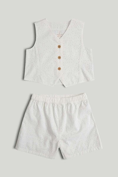 MOTHERCARE White Broderie Waistcoat and Shorts Outfit