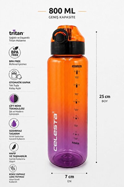 CELESTA Tritan Otomatik Kapaklı Su Matarası-800ML