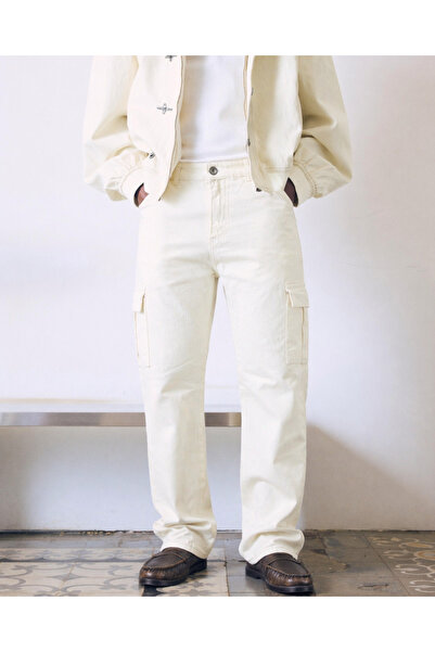 hacker Men's Wide Leg Premium Comfort White Cargo Baggy Pants
